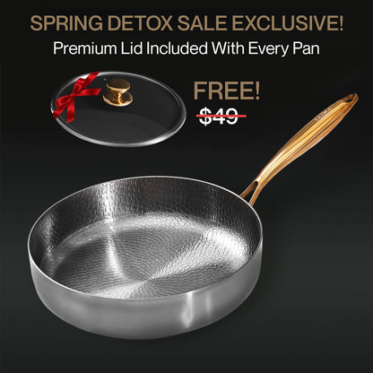 Titanium frying pan with gold handle