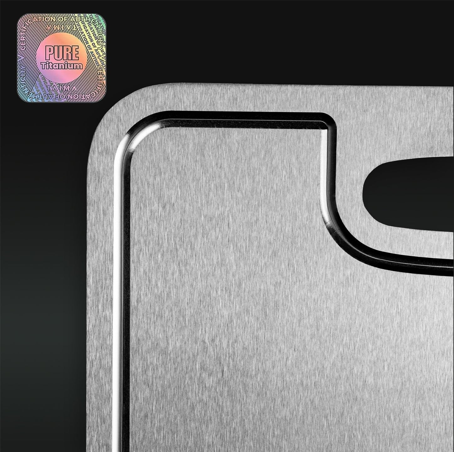 product show case with 'Pure Titanium' logo on a black background