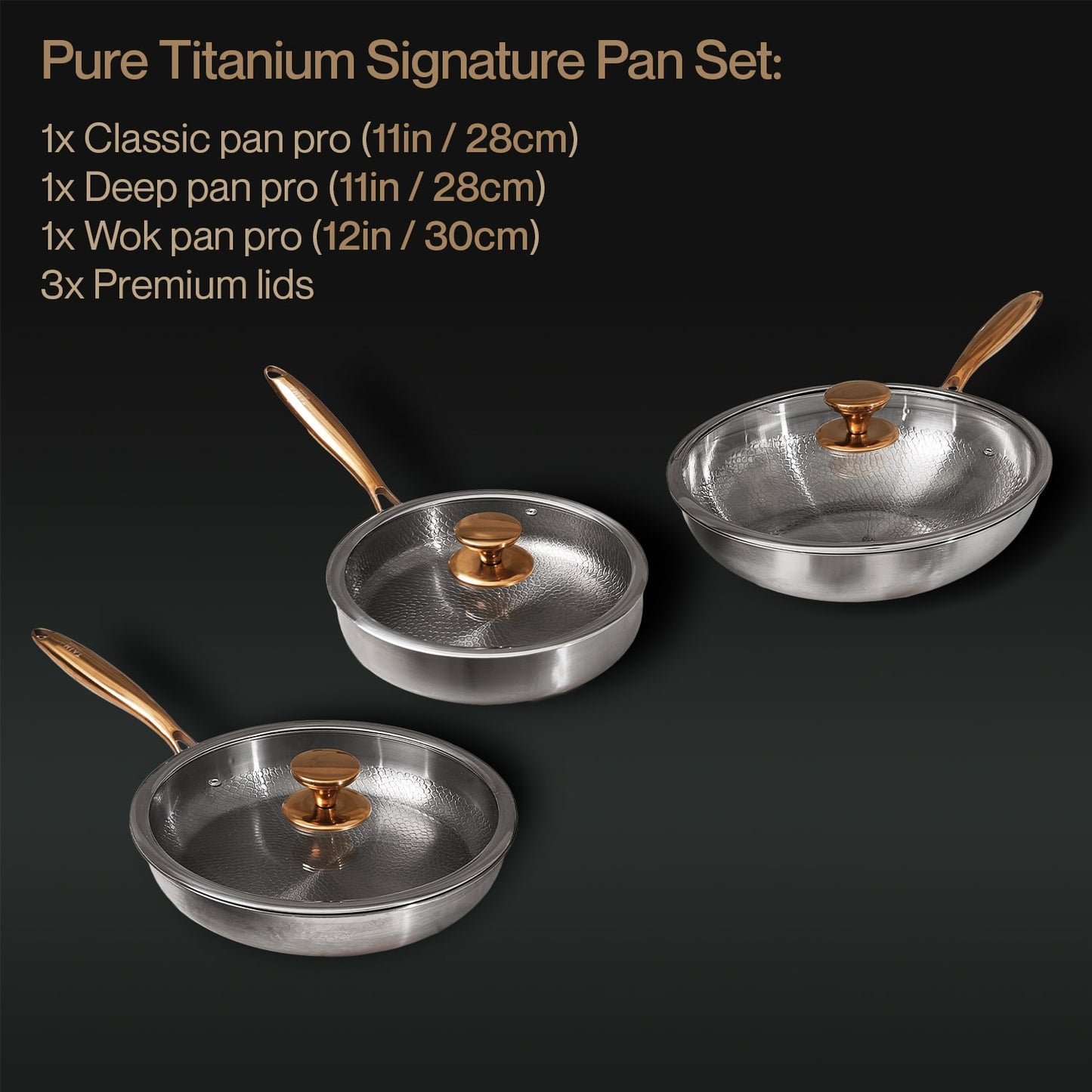 Pure Titanium Signature Pan Set with three pans and lids