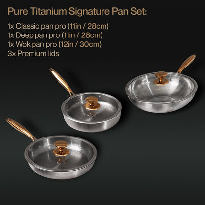 Pure Titanium Signature Pan Set with three pans and lids